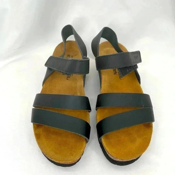 NAOT Women’s Kayla Sandal 36/5.5 Black Leather Hook Loop Closure Strappy - Picture 2 of 10